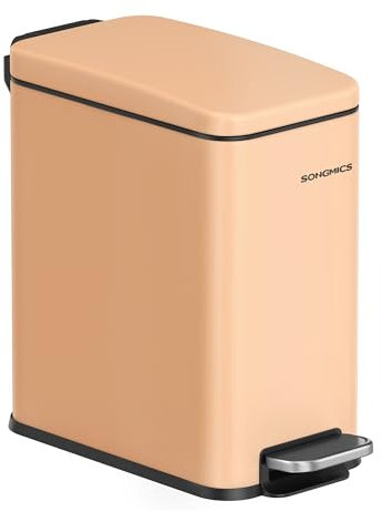 SONGMICS Bathroom Bin, Narrow Pedal Bin, Soft Close, Stainless Steel, 5 L
