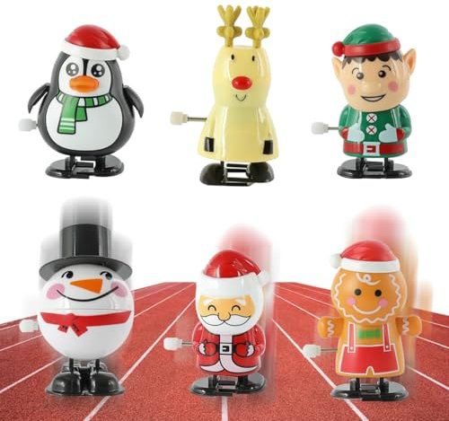 Aufziehspielzeug Weihnachten, 6 Stück Figur Uhrwerk Spielzeug Aufziehfigur Adventskalender Füllung, Weihnachts Wind Up Springspielzeug Mitgebsel Kleinigkeiten Geschenke für Baby Kinder Erwachsene