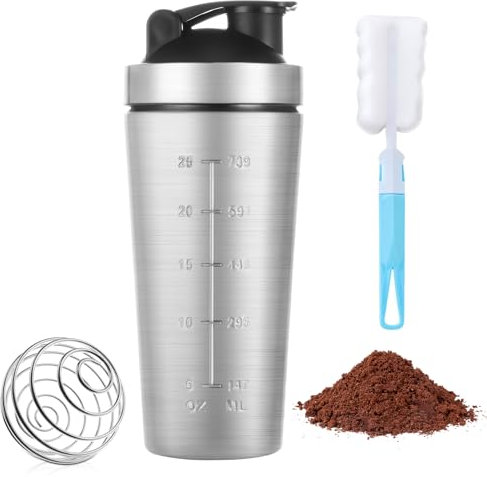 ACWOO Shaker per Proteine in Acciaio Inox Bottiglia, 900 ML Shaker Steel con Miscelatore Sfera, Shaker per Bevande Proteiche per Gli Appassionati di Sport All'aria Aperta