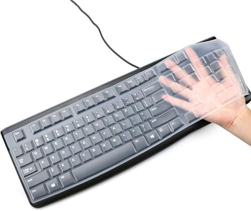 Silikon-Tastaturabdeckung für Logitech K120 & MK120, ergonomische Desktop-Tastatur, USB-Tastatur, ultradünne Schutzhülle (transparent)