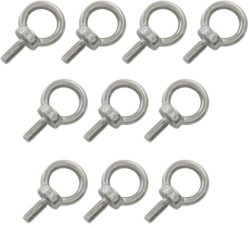Verkelly Set di 10 bulloni ad occhiello M6 x 16 mm in acciaio inox con dadi, resistenti bulloni per sollevamento spalla, anello di sollevamento per spalla, bulloni ad occhiello filettati con dadi e