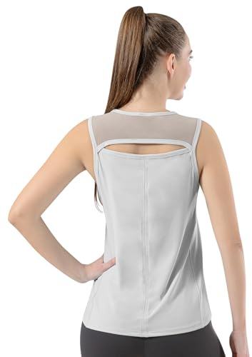 Bezioner Débardeur Sport Femme Mesh Shirt de Entraînement sans Manches Tank Tops pour Tennis Golf Fitness Running Yoga Gris M