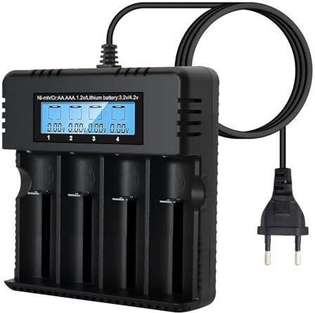 Pixelure Chargeur de Batterie à LCD, Chargeur de Batterie Li-ION 4 Fentes avec Charge Rapide Intelligente Compatible avec Une Variété de Batteries Li-ION 3,7 V 26650/18650/14500/16340 (Large)