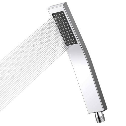 Vattenbesparande handdusch högtryck dusch 304 rostfritt stål, anti-kalk silikonmunstycken modernt duschhuvud för badrum hemma, duschhuvud smalt (silver)
