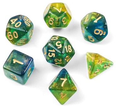 QUTHZZHY Set med 7 polyedriska tärningar, DND Dice, glittrande tärningar, för fängelsehålor och drakar, MTG, RPG, rollspel, bordsspel D&D D20, D12, D10, D8, D6, D4