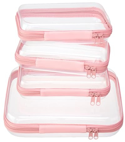 4 pcs Clear Zipper Pouches,Hard Shell Zipper Case, Toiletry Bag for Travel
