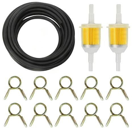 13 Motorcycle Inline Fuel Filter Kit, 2 x 6mm/8mm Diesel Petrol Filter, 2m Fuel Line & 10 Hose Clamps for Motorcycles & Lawn Mowers