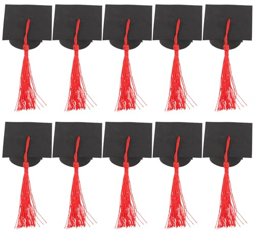 Housoutil 10 Pièces Mini Chapeaux de Doctorat Décorations de Gâteau Thème Graduation Rouge Frange Figurines Graduations Petites Ornements Cadeaux Élèves Fête