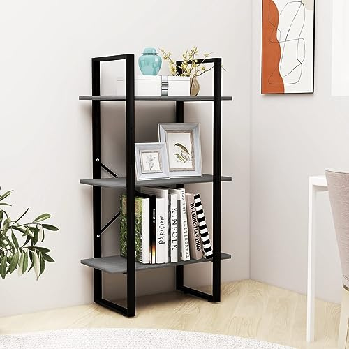 Tonture Standregal Grau 60x30x105 cm aus massivem Kiefernholz, vielseitiges Holzregal für Bücher, Deko und Pflanzen, stabiles Bücherregal für Wohnzimmer und Keller