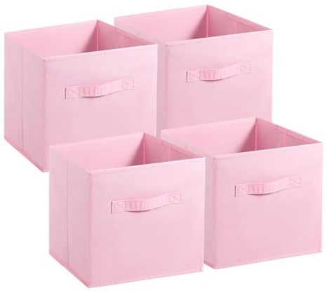 DUTIFUL 4 Pcs Cube Storage Boxes Foldable Storage Cubes Cube Boxes with Handles Fabric Storage Box for Bedroom Living Room Kids Room Closet Shelves
