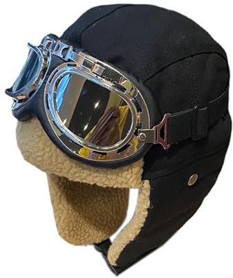 Chapeau d'aviateur d'hiver avec Lunettes, Chapeau d'aviateur Vintage Et Lunettes, Cache-Oreilles en Fourrure, Casquette De Pilote De Trappeur Coupe-Vent d'hiver pour Les Sports De Plein Air