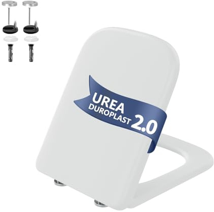 Garvee Abattant WC professionnel carré Duroplast UF – Blanc universel antibactérien – Charnières inox réglables – Quick-Release – Siège enfant intégré – Adapté toilettes publiques