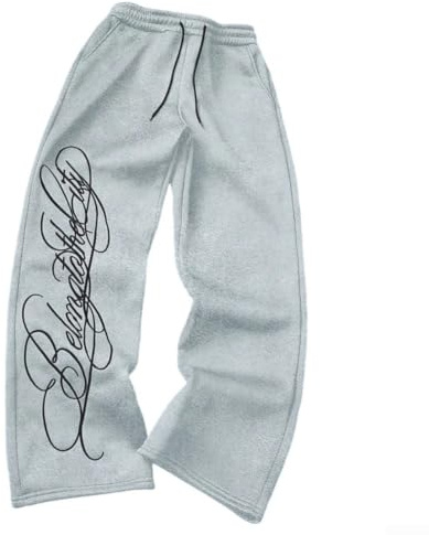 HavenlyCove män bokstäver tryckta raka byxor retro lösa vardagsbyxor streetwear hiphop full längd