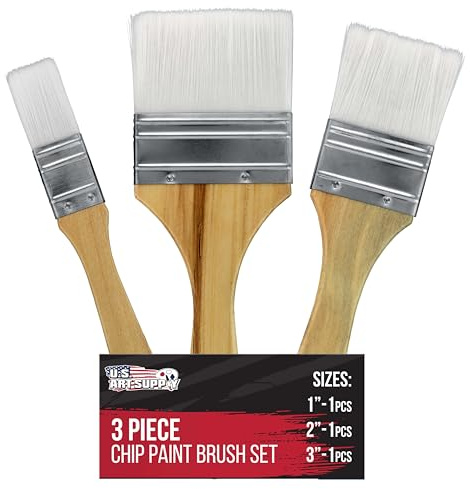 U.S. Art Supply 3 Pack of Variety Size Synthetic Bristle Paint, Chip and Utility Paint Brushes for Paint, Stains, Varnishes, Glues, and Gesso