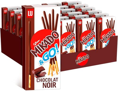 LU Mikado Pocket Chocolat Noir - Format Poche - Biscuits pour le Goûter - Snack Plateau TV - Facile à Emporter - Présentoir de 24 Boîtes de 39 g