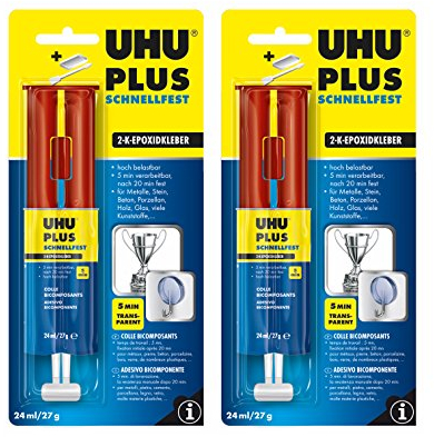 2 x UHU PLUS schnellfest Doppelkammer-Spritze, 2 x 27g
