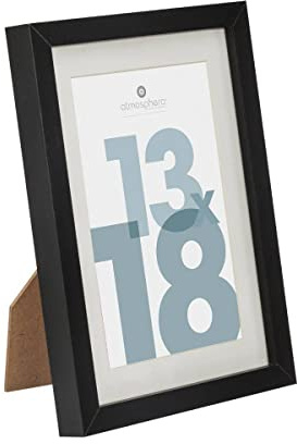 Atmosphera - Cadre Photo Manu Noir 13x18 cm, Avec Passe-Partout 9x14 cm, À Poser ou Suspendre - Pour Décoration Murale, Salon, Bureau