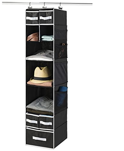 9-Shelf Hanging Wardrobe Storage Organiser With Drawers - Breathable Nursery Hanging Storage Shelves - Baby Wardrobe Clothes Storage Closet - Adjustable Cubes, Hanging Underwear Storage Organiser