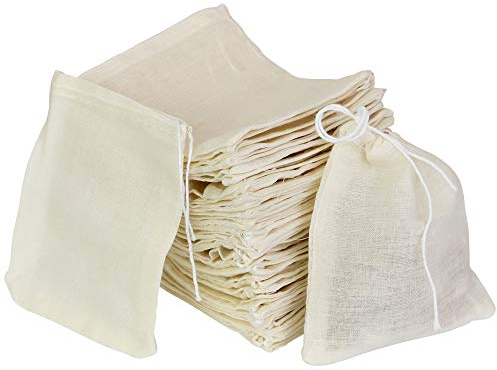 Cotton Muslin Drawstring Bags, PERFETSELL 50 Pack Resuable Small Mesh Bag for Cooking, Soaking Medicinal Liquor, Tea Coffee Filter, DIY Carft Spices Storage, Weeding Party Favor White Size 8cm*10cm
