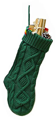 Meiosuns Christmas Stockings Cable Knit Stocking Christmas Decorations Goodie Bags Gift Fireplace Xmas Tree Stocking Ornaments for Holiday Family Friends (Green, Length 18,Pack of 1)