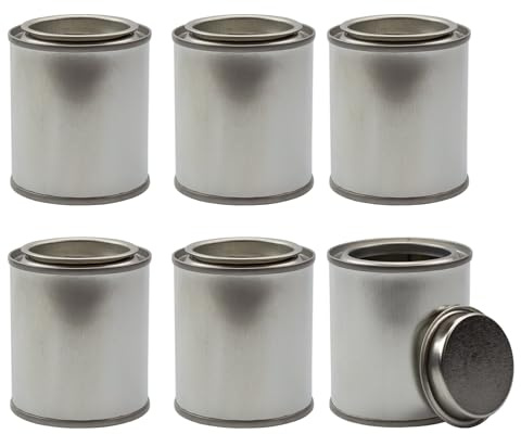 Cornucopia Brands Metal Paint Cans with Lids (1/4 Pint Size Pack of 6) Tiny Empty Unlined Quarter Pint Paint Pails; 1/2 Cup Capacity
