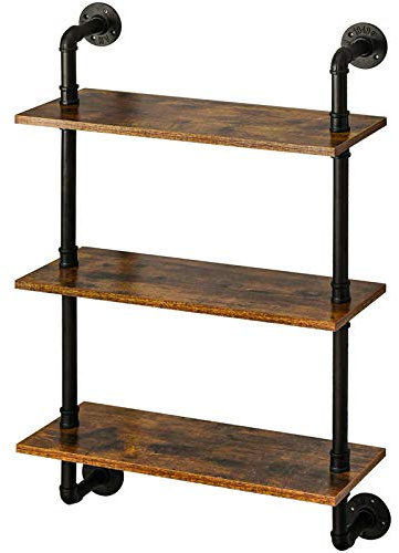 IBUYKE Wandregal, Schweberegal mit 3 Ebenen, 60x21x95cm, Wandboard für Bücher, Vintage Standregal, Leiterregal, Dekorative Regale, für Wohnzimmer, Küche, Schlafzimmer, Badezimmer RF-TM003