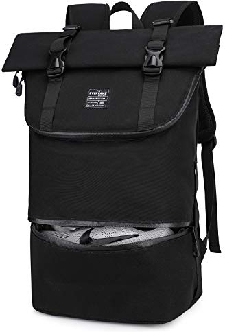 EverVanz Laptop-Rucksack, wasserdichter Reiserucksack, Rucksack für Damen und Herren, leicht, lässig, elegante Schultasche, 12. Schwarz - Upgrade, L, Kompakt, elegant