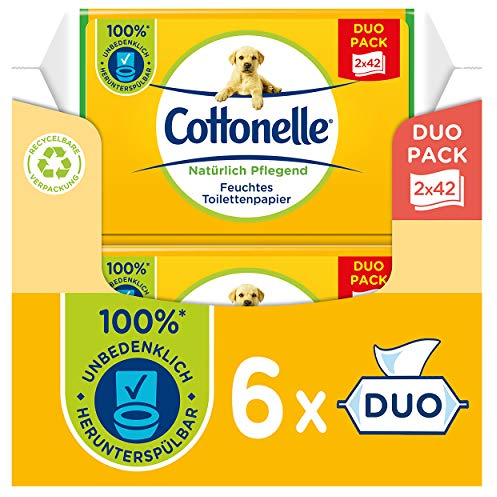 Cottonelle Feuchtes Toilettenpapier, Natürlich Pflegend, 6 x Duo-Pack mit je 84 Tücher (12 Pack insgesamt)