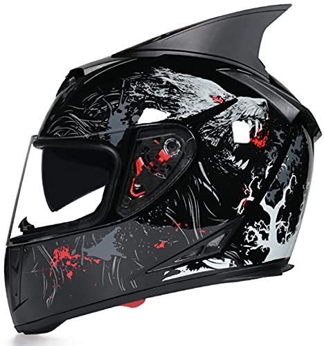 Casque Intégral Moto Matériau ABS Casque, avec Double Visière,ECE Homologué pour Scooter,Casque De Moto Homme Et Femme Quatre Saisons J,M(57-58CM)