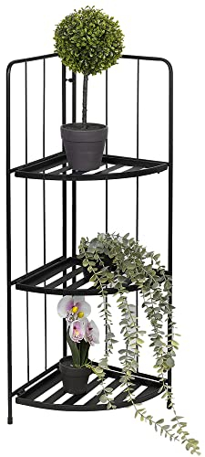 URBNLIVING 3 Tier Indoor Outdoor Black Metal Folding Corner Flower Display Shelf Rack Stand
