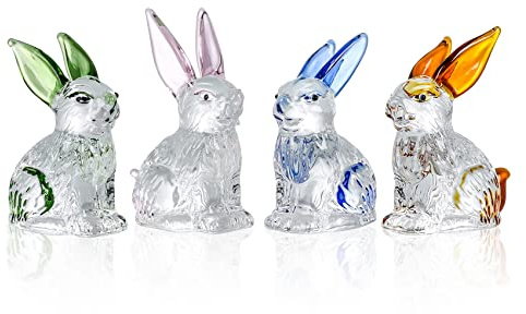 Movdyka Set di 4 statuette di coniglietti in vetro carino coniglietto di cristallo da collezione statue decorazione animale ornamento tavolo centrotavola