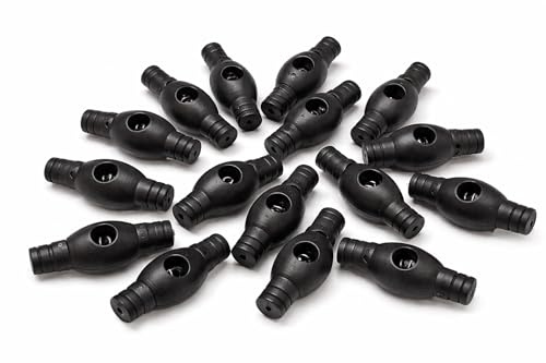 Perlin 20 topes dobles para cordón, color negro, de plástico, ideal para cordón de 4 mm, para cordones, abrazaderas, topes de mordaza para cuerdas, chaquetas, gomas elásticas