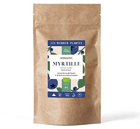 Mirtillo polvere bio 500g - Wonder-Plantes - molti antiossidanti e ha un importante contenuto di vitamine C, A ed E