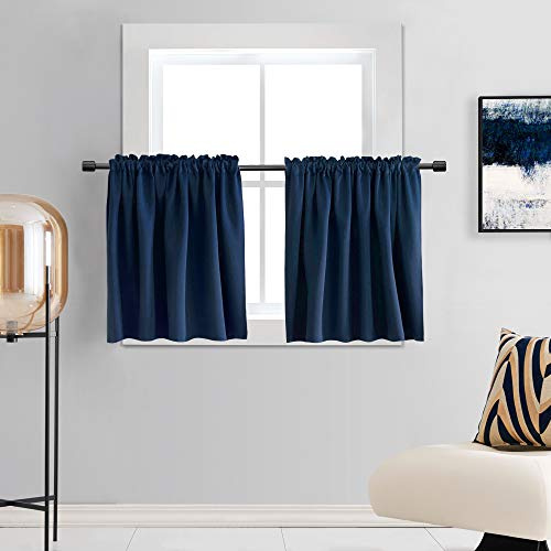 DONREN Navy Blue Blackout Curtain Panels for Small Window - Thermal Insulated Room Darkening Rod Pocket Tiers for Bedroom (452 by 36 Inch 2 Panels)