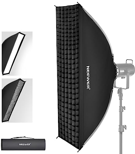 NEEWER Softbox Rectangular 30x120cm Configuración Plegado Rápido,con Difusores/Rejilla de Haz/Bolsa,Compatible con Aputure 120d Godox SL60w NEEWER RGB CB60 y Otras Luz Video de Montaje Bowens,SF30120Q