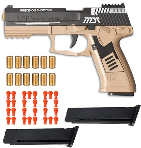 Dreamplay Shell Ejecting Toy Gun, Automatic Pull Back Action Shooting Games Education Model Toy for Kids Gifts