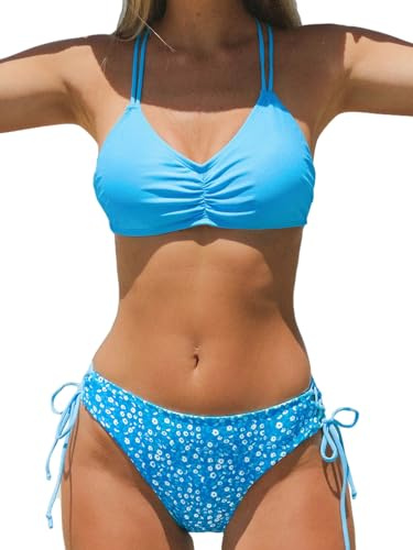 CUPSHE Bikini da donna con spalline intrecciate sulla schiena, a righe, slip double-face, costume da bagno a 2 pezzi, M