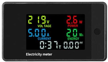 DEWIN Amperímetro Voltímetro AC 100-265V 0-20A Contador Electrico LCD Digital Voltaje Corriente Potencia Energía Electricidad Medidor Multímetro con Función de Almacenamiento Automático al Apagarse