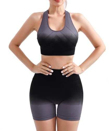 Havejoy Vetement Sport Femme Fitness Tie Dye Ensemble Deux Piece Short et Soutien Gorge Brassiere Gymnastique Tenue de Yoga Mode Survêtement Ete pour Jogging Gym Training Danse Pilate Activewear
