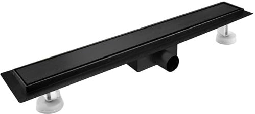 Sunrik Canale per doccia 70 cm, nero, piastrellabile, extra piatto, acciaio inox, set con filtro anti-capelli a sifone