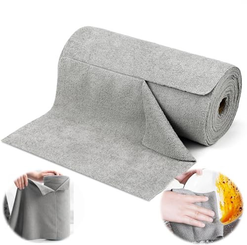 Erzekrim Mikrofaser Reinigungstücher 50 Stück Abreißbare PutztücherRolle 30x30cm Fusselfreie Putztuchrolle Sehr Saugfähig Wiederverwendbare Spüllappen für Auto, Küche und Fenster (Grau)