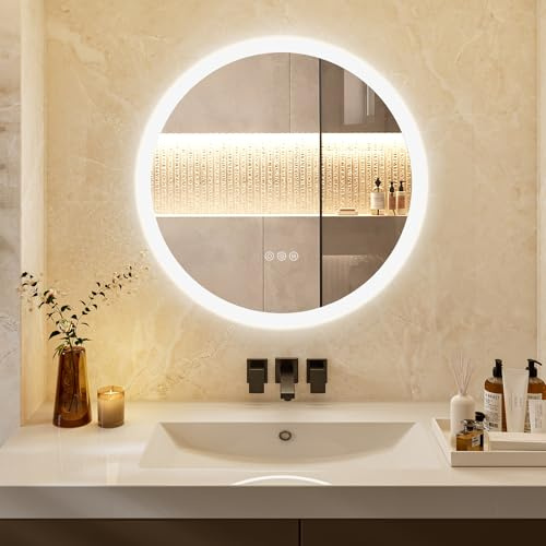 ChillCruiser 600MM Round LED Bathroom Mirror with Touch Switch, Dimmable Backlit Lights, Anti-Fog, 3 Colour Modes, Memory Function Vanity Mirror