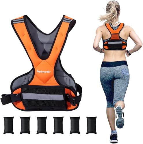 Gilet pesi regolabile da 2 a 5 kg, con 6 pesi Ironsand e strisce riflettenti, gilet da corsa e allenamento per fitness, allenamento della forza, corsa e cross (2 – 5 kg – arancione/grigio)