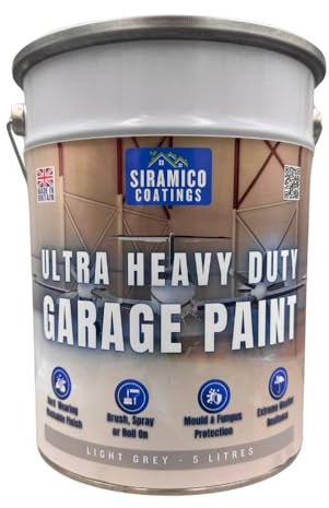 SIRAMICO COATINGS One Coat - Ultra Heavy Duty Garage Floor Paint - 5 Litres - White - Green - Light Grey - Brown - Anthracite (Light Grey)