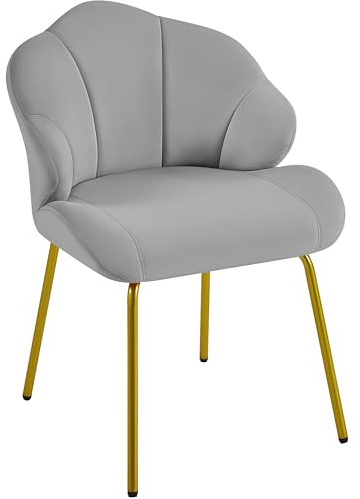 Yaheetech Poltrona in Velluto Moderno Poltrocina con Schienale a Forma di Conchiglia Sedia Imbottita da Lettura per Soggiorno Camera da Letto Ufficio Sedia Laterale da Salotto Shell Grigio Chiaro