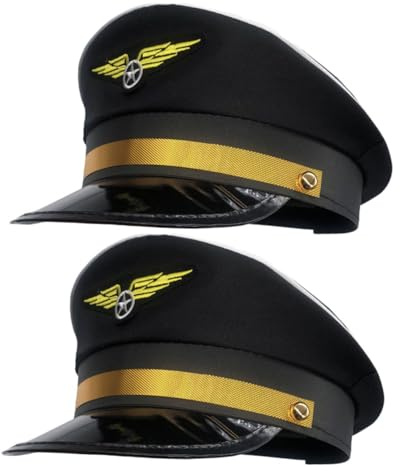 KOMBIUDA 2 pcs Adjustable Pilot Hat Polyester Cosplay Airplane Cap for Halloween Costume Decorative Uniform Accessory for Boys