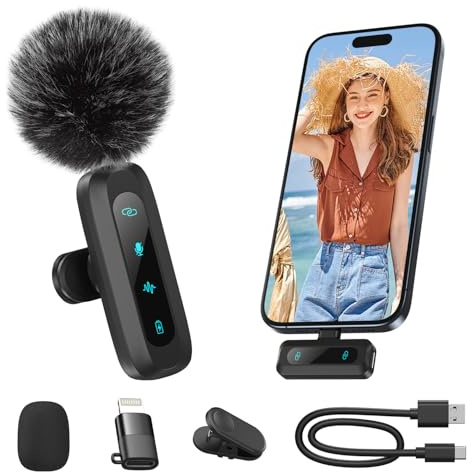 WARM BOX Micrófono Inalámbrico de Solapa para iPhone, iPad y Android, Mini Micrófono Lavalier con Reducción de Ruido, Mute/Reverb, Plug & Play, para Vídeo, Vlog, TikTok, Youtube y Entrevistas