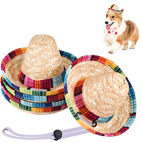 UIHOL Mexikanische Mini-Sombrero-Hüte, 16,3 cm, verstellbar, Cinco de Mayo Fiesta, Strohhut für Partygeschenke, Dekorationen, Kinder, Erwachsene, Haustiere, 5 Stück