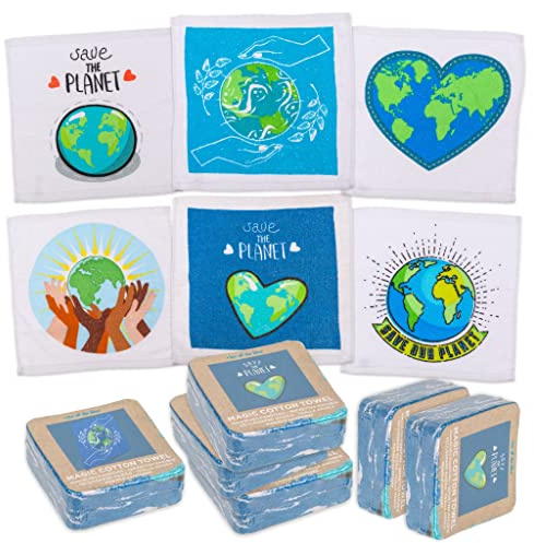 MIK funshopping Juego de toallas mágicas y toallitas - gadget para fiestas, regalo para niños, regalo para niños, juego de 6 piezas Save The Planet