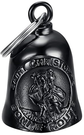 BOBIJOO JEWELRY - Clochette Moto Porte-bonheurSaint-Christophe Bonne Route Acier Inoxydable Noire Titane